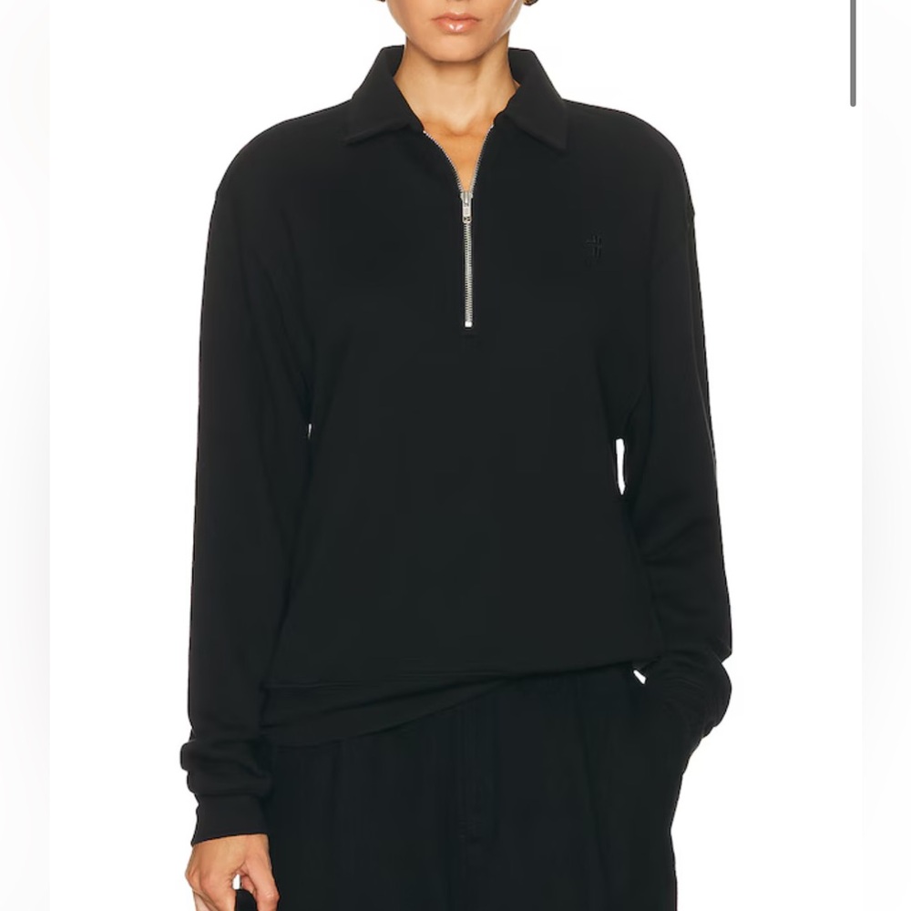 Eterne Egyptian Cotton Zip-Up Polo Sweater Size S Black Oversized Cozy Chic